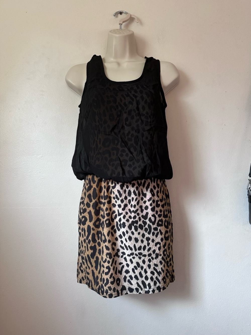 Black Tank with Two-Tone Leopard Print Skirt